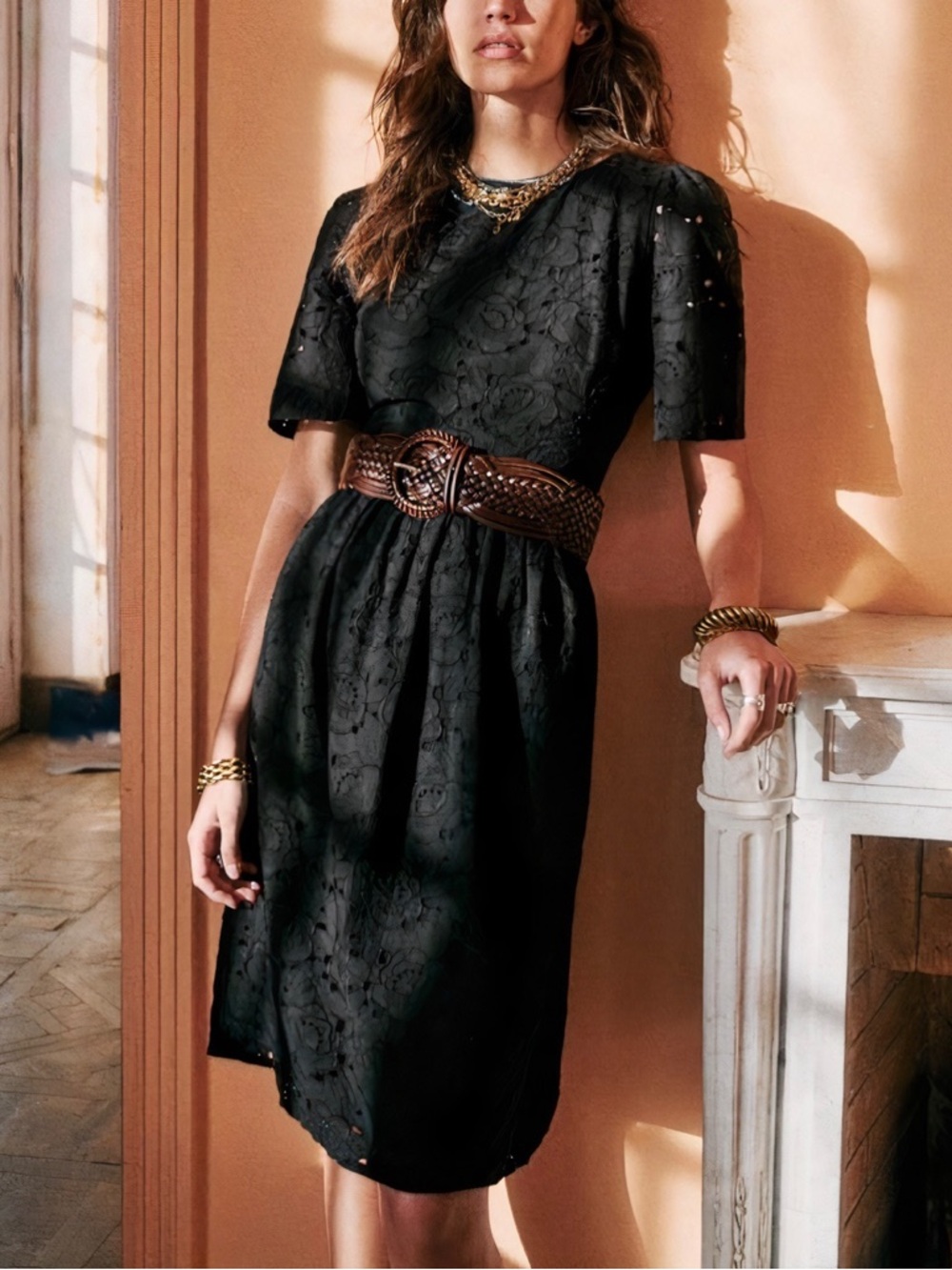 Sezane Midi Cotton Eyelet Timea Open-Back Dress